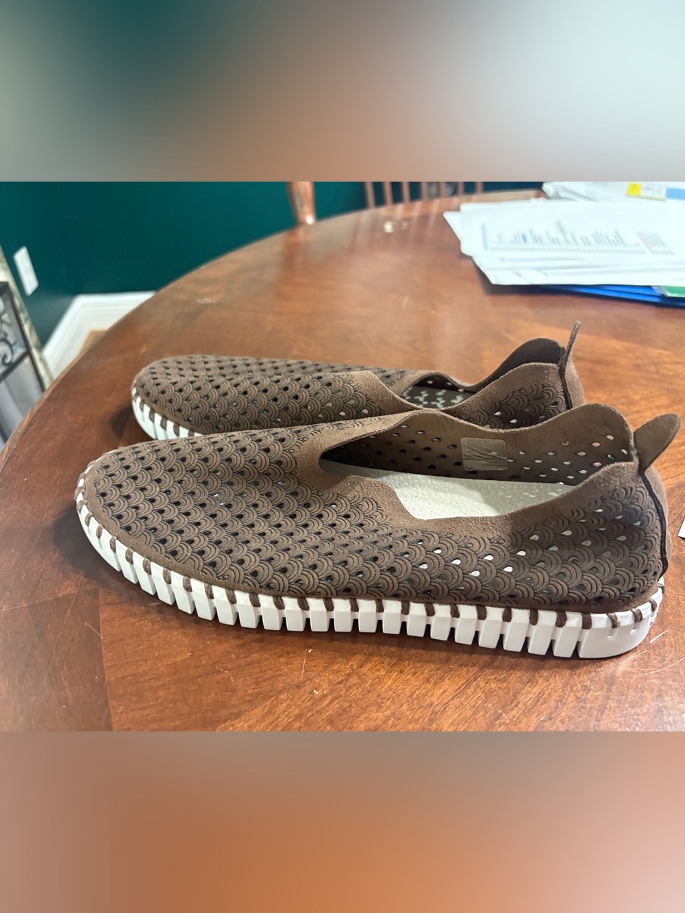 Women's Brown Perforated Slip-On Flats